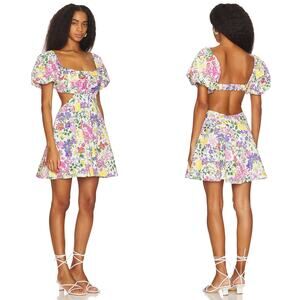 ASTR The Label Womens Clarita Dress Size Small Pink & Yellow Multi Floral Cutout